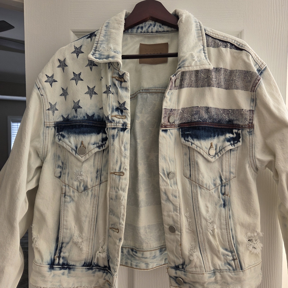 Blank NYC Blue and White Denim Jacket with Stars